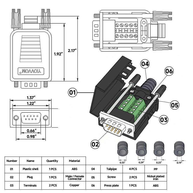 YIOVVOM 10 Pcs DB9 Male Breakout Connector, 9 pin RS232 connectors, Solderless D-SUB RS485 Serial Adapter Module Board with Screw Terminals, Case, Long Bolts - Image 2